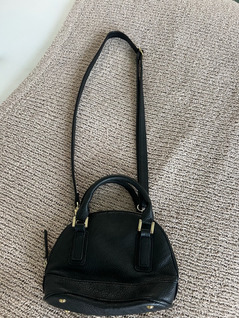 Black Leather Dome Crossbody Bag - Women's Handbag